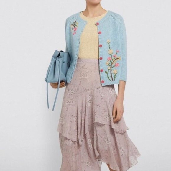 LOVESHACKFANCY Anastasia Floral Cardigan Size P Petite 00 $345 Pink Rose Buttons - Picture 4 of 10